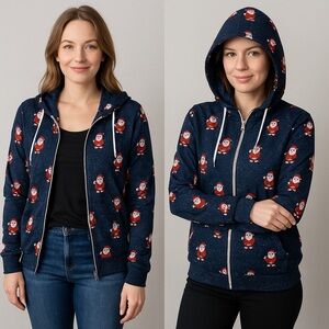 Denim & Flower Navy Santa Print Jean Jacket